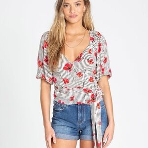 Billabong Red Floral Striped Blouse